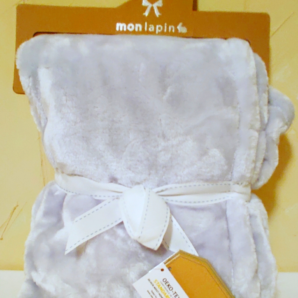 BLUE - Mon Lapin Baby Luxury Velvet Shimmery Baby Blanket 30x40 NWT Soft